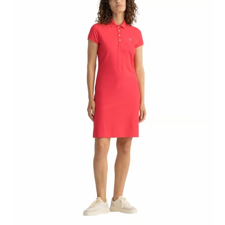 Gant Original Pique Dress Sunset Pink Womens Small Polo Collar Casual
